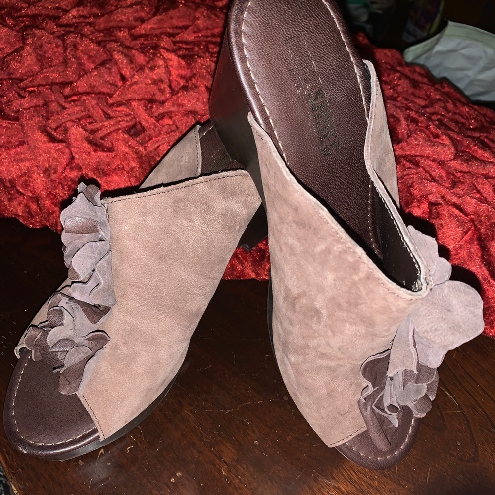 Nara Shoes Brown Ruffles Suede Slingback Platform